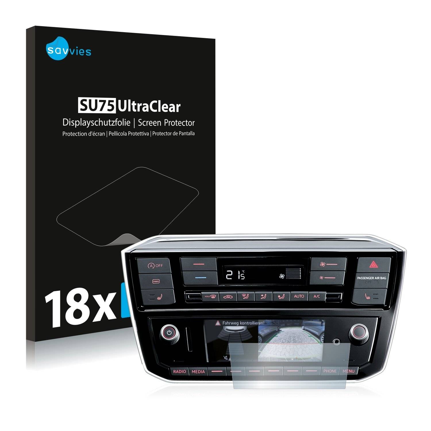 18x Savvies SU75 Displayschutzfolie für Volkswagen e-UP 2017 Radio Composition