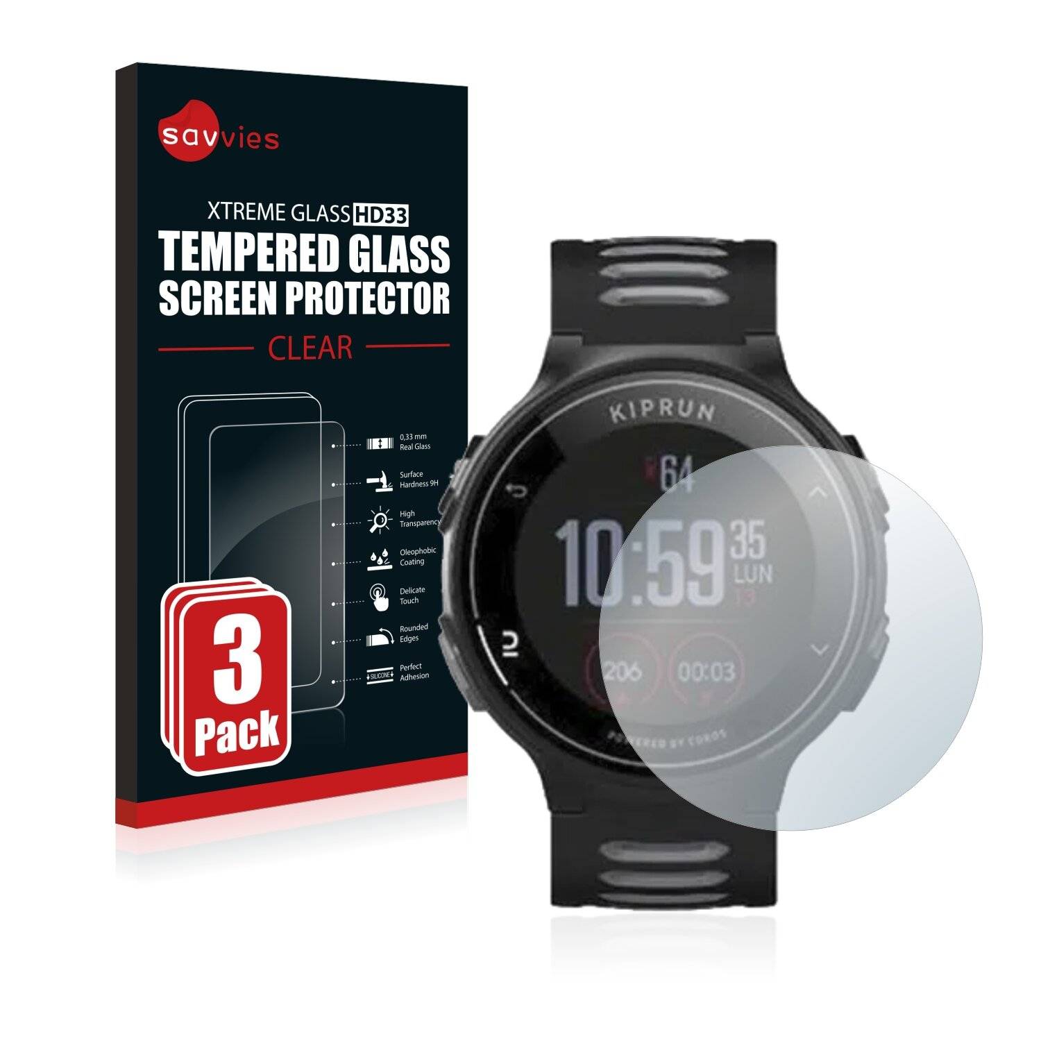 3x Savvies HD33 Clear Schutzglas für Kiprun