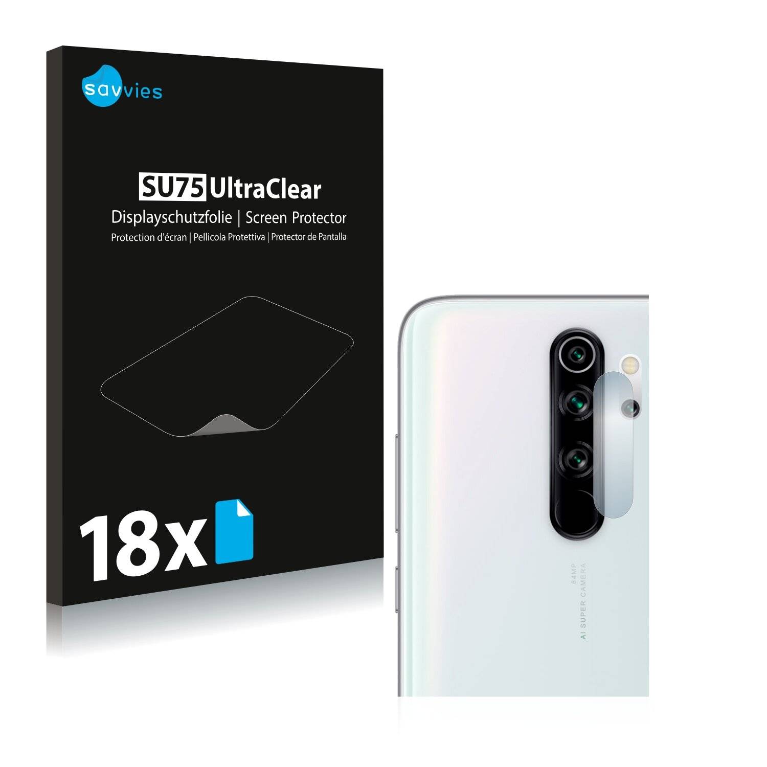 18x Savvies SU75 Displayschutzfolie für Xiaomi Redmi Note 8 Pro (NUR