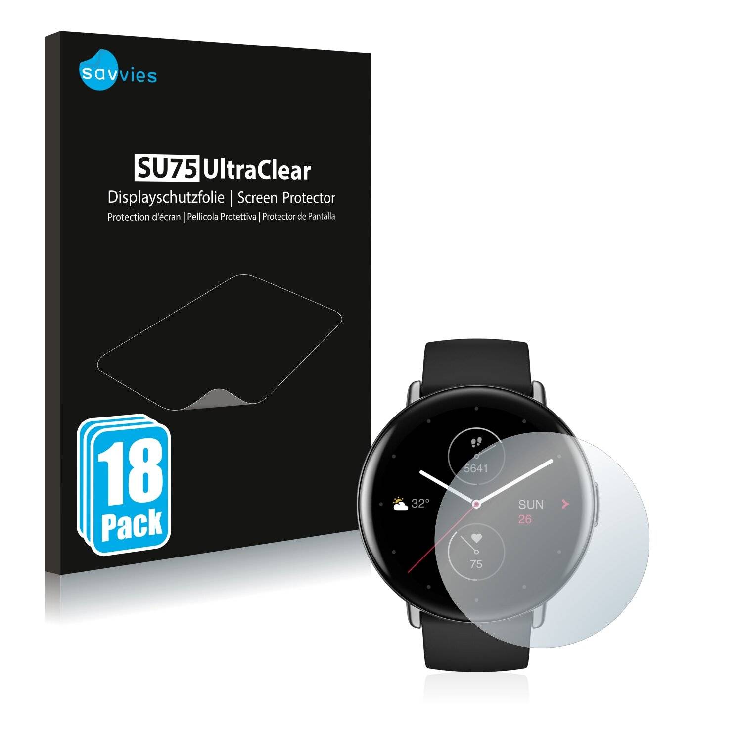 18x Savvies SU75 Displayschutzfolie für Huami Amazfit Zepp E