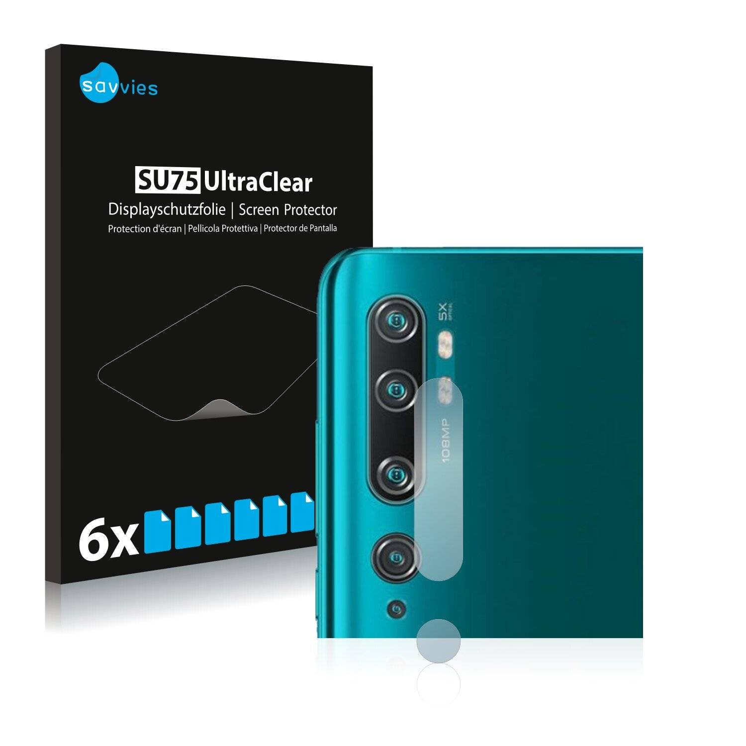 6x Savvies SU75 Displayschutzfolie für Xiaomi Mi Note 10 Pro (NUR