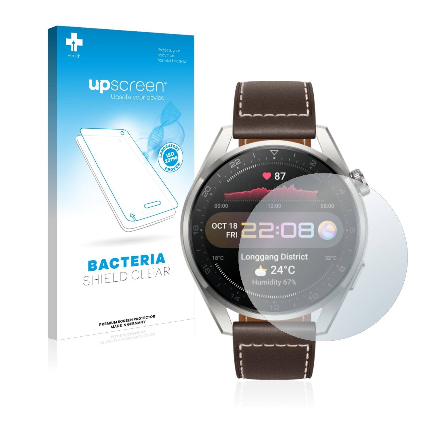 upscreen Bacteria Shield Clear Premium Antibakterielle Displayschutzfolie für Huawei Watch 3