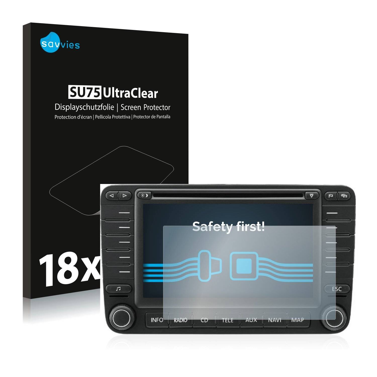 18x Savvies SU75 Displayschutzfolie für Volkswagen Golf 5 2003-2007 MFD 2