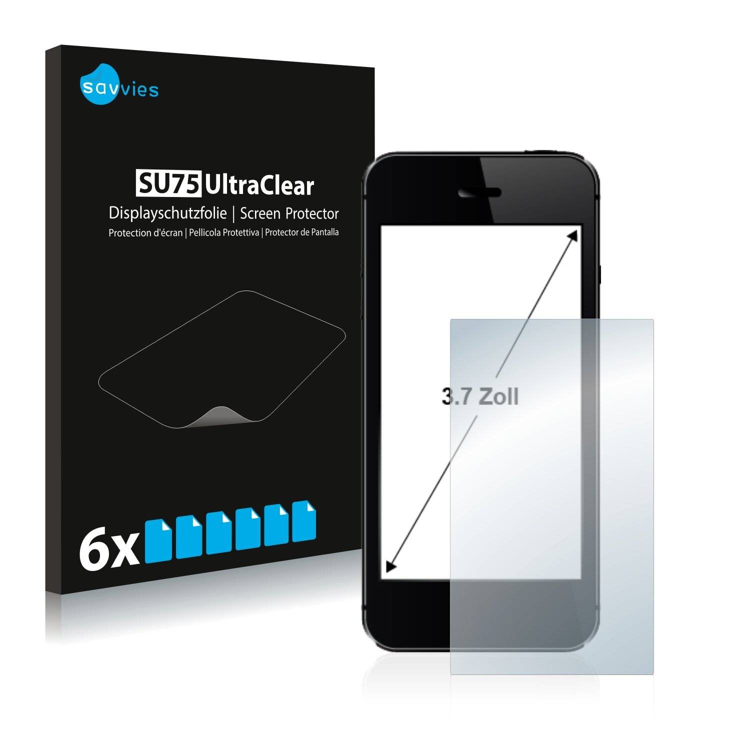6x Savvies SU75 Displayschutzfolie für Smartphones und Handys mit 3.7 Zoll Displays [57 mm x