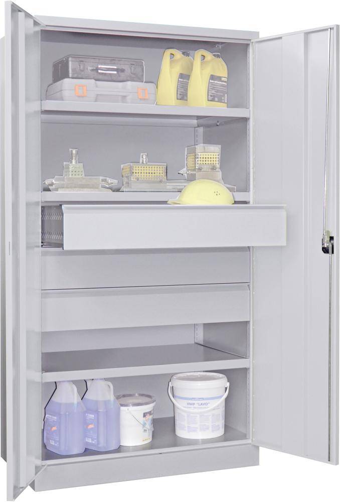 Schwerlastschrank m.TürenH1950xB1040xT630 mm 3 FB, SL 3 x FH 175 mm RAL 7035 - Artikel: 7830354304