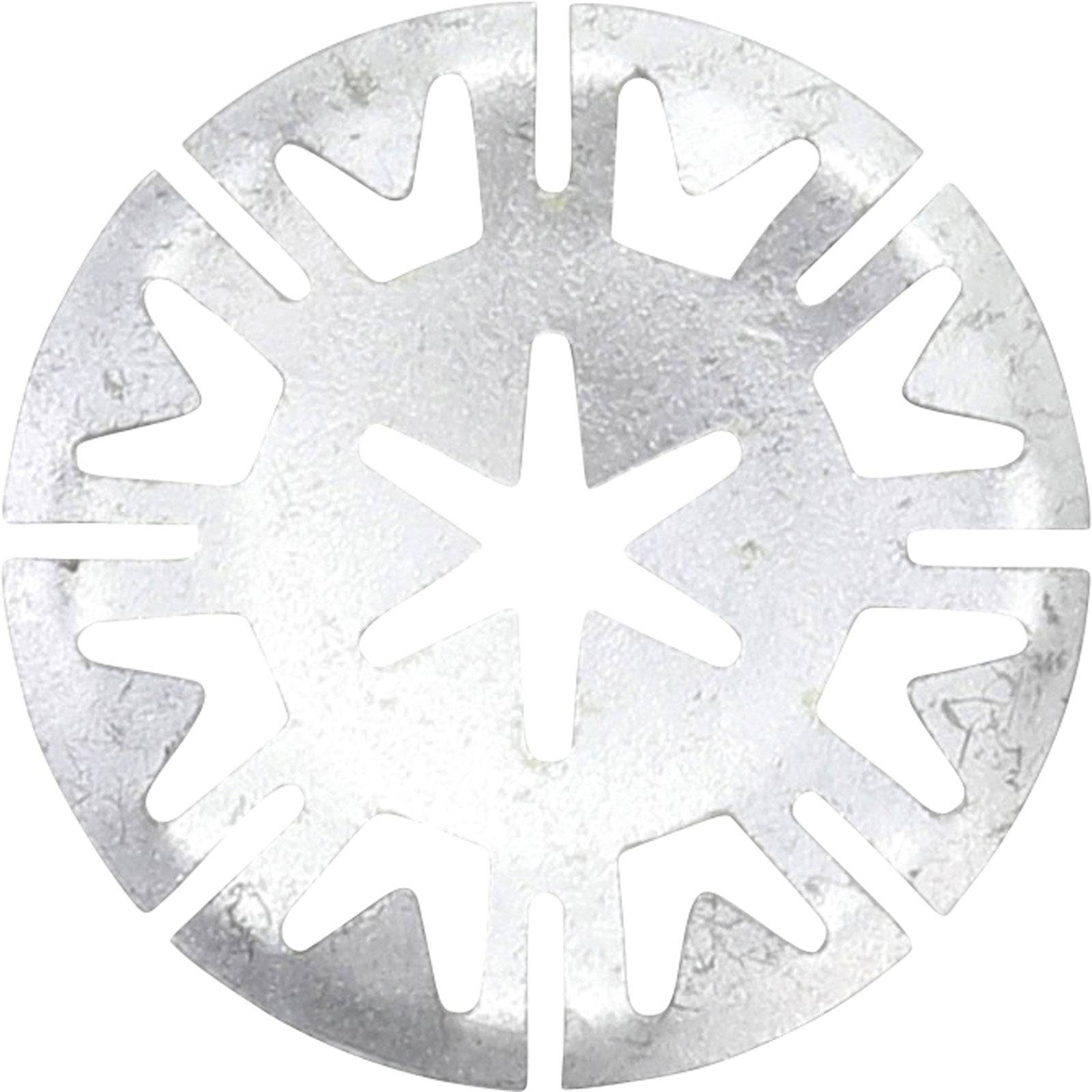 Eine silberne, kreisförmige Metallsicherungsmutter mit Zinken, die von der Mitte aus in radialer Anordnung abstehen.
