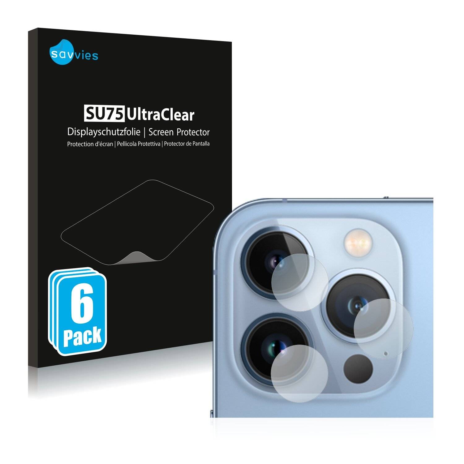 6x Savvies SU75 Displayschutzfolie für Apple iPhone 13 Pro (NUR