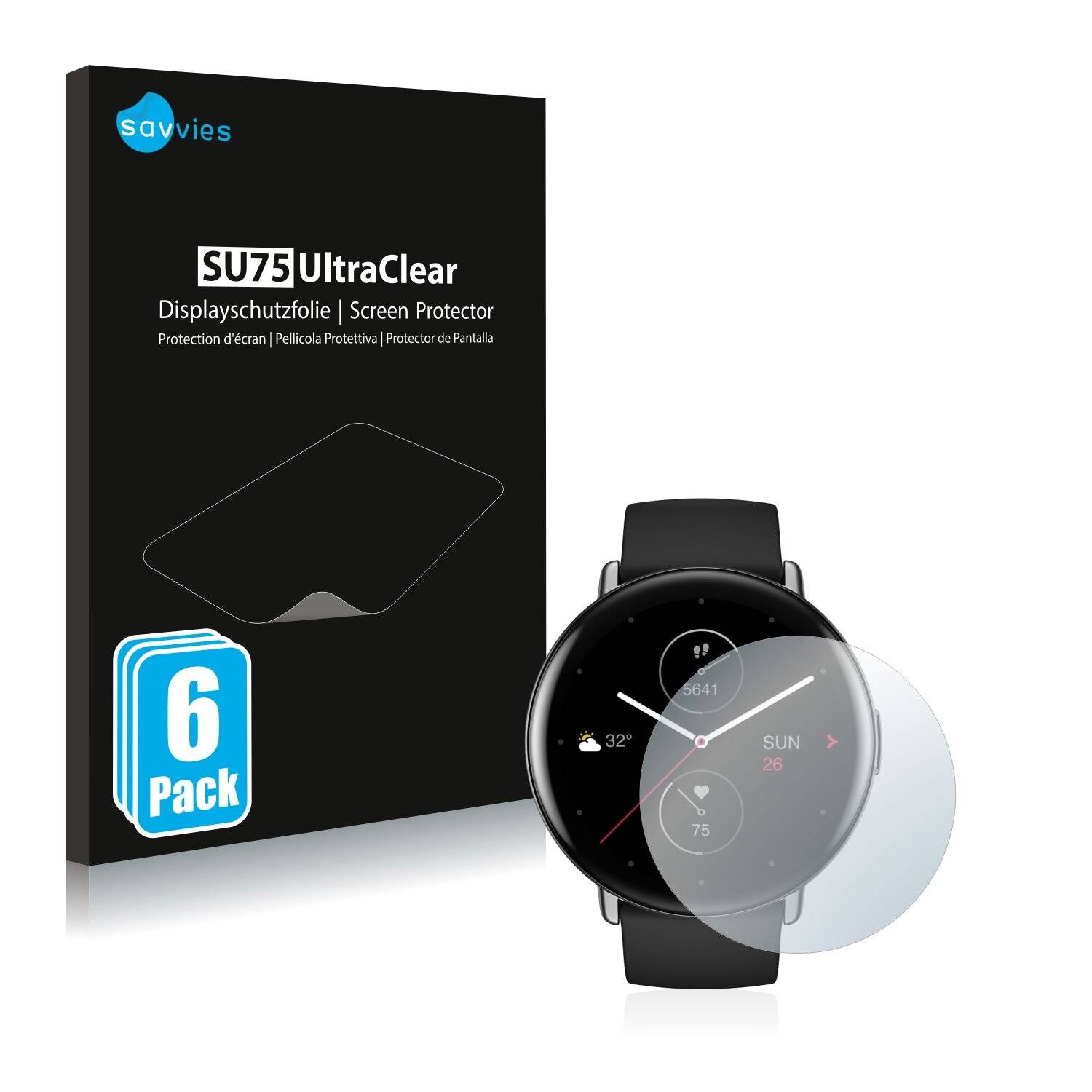 6x Savvies SU75 Displayschutzfolie für Huami Amazfit Zepp E