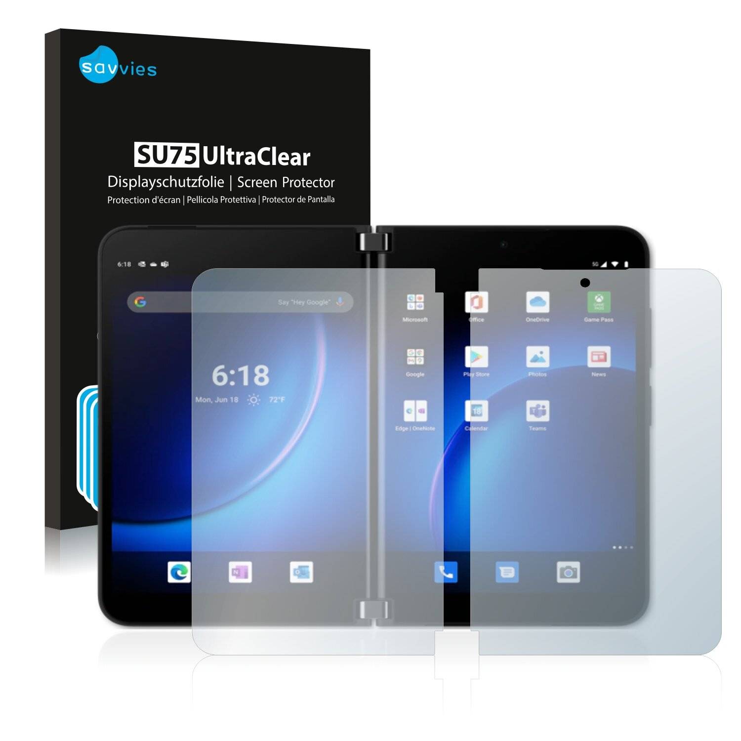 18x Savvies SU75 Displayschutzfolie für Microsoft Surface Duo 2 (Inneres