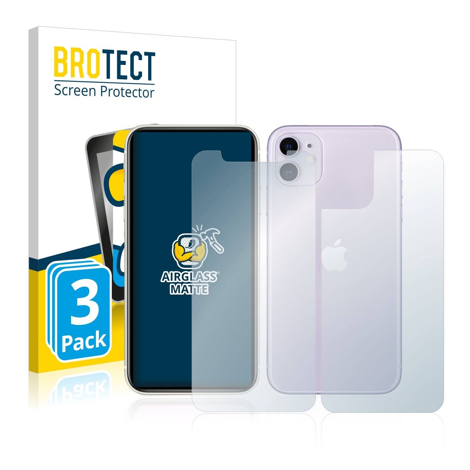 3x BROTECT AirGlass Matte Schutzglas Folie für Apple iPhone 11 (Vorder +