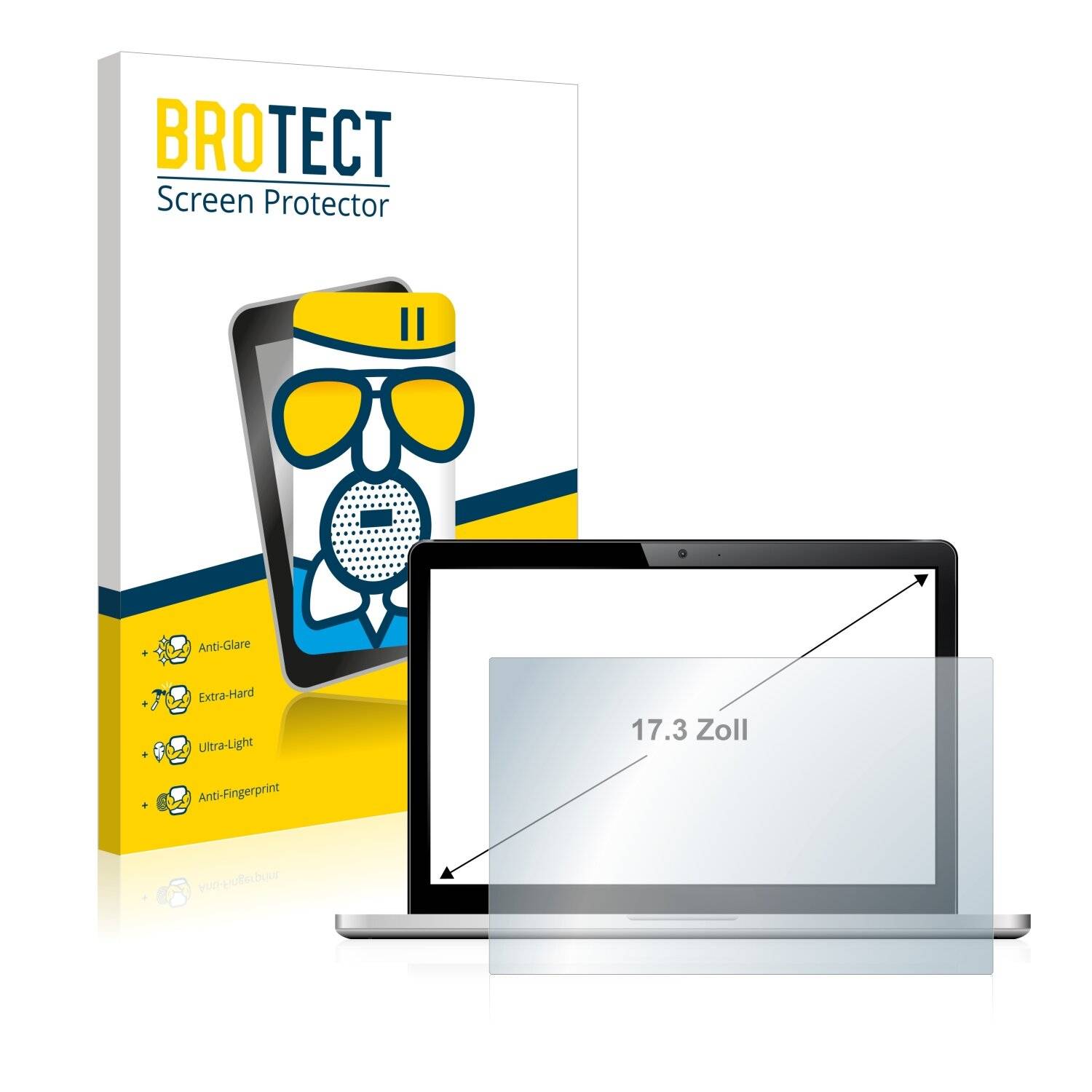 BROTECT AirGlass Matte Schutzglas Folie für Notebooks mit 17.3 Zoll Displays [383 mm x 215