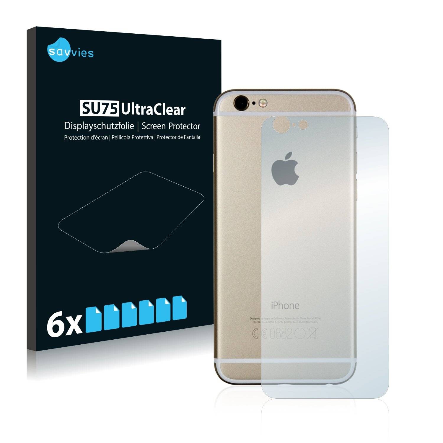 6x Savvies SU75 Displayschutzfolie für Apple iPhone 6S Rückseite (gesamte