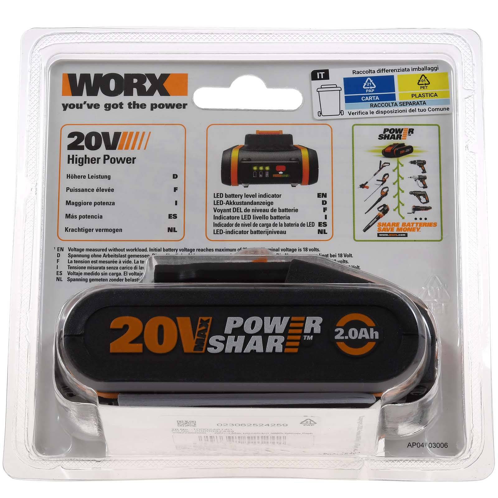 Powery WORX WA3551.1 Akku 20V 2Ah Li-Ion, 20V, Li-Ion