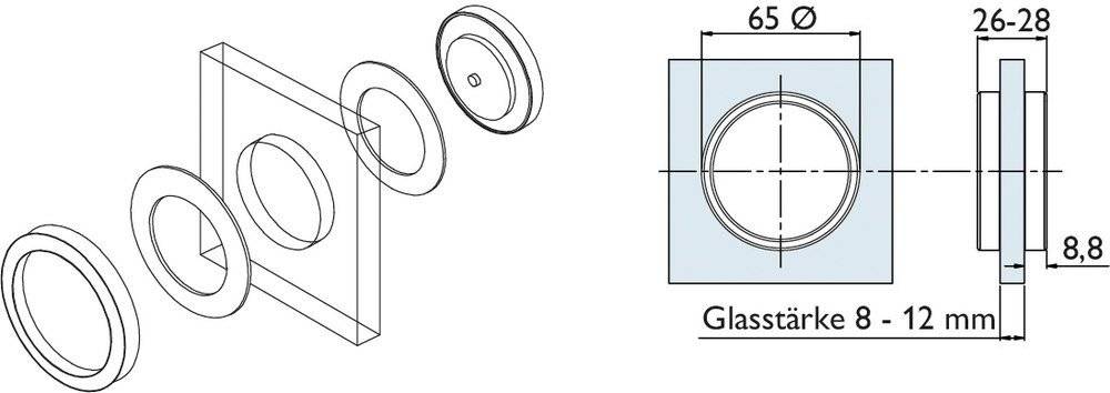 Zylinder, der eine isometrische Ansicht mit einem Querschnitt zeigt, der das hohle Innere offenbart. Beschriftet mit 