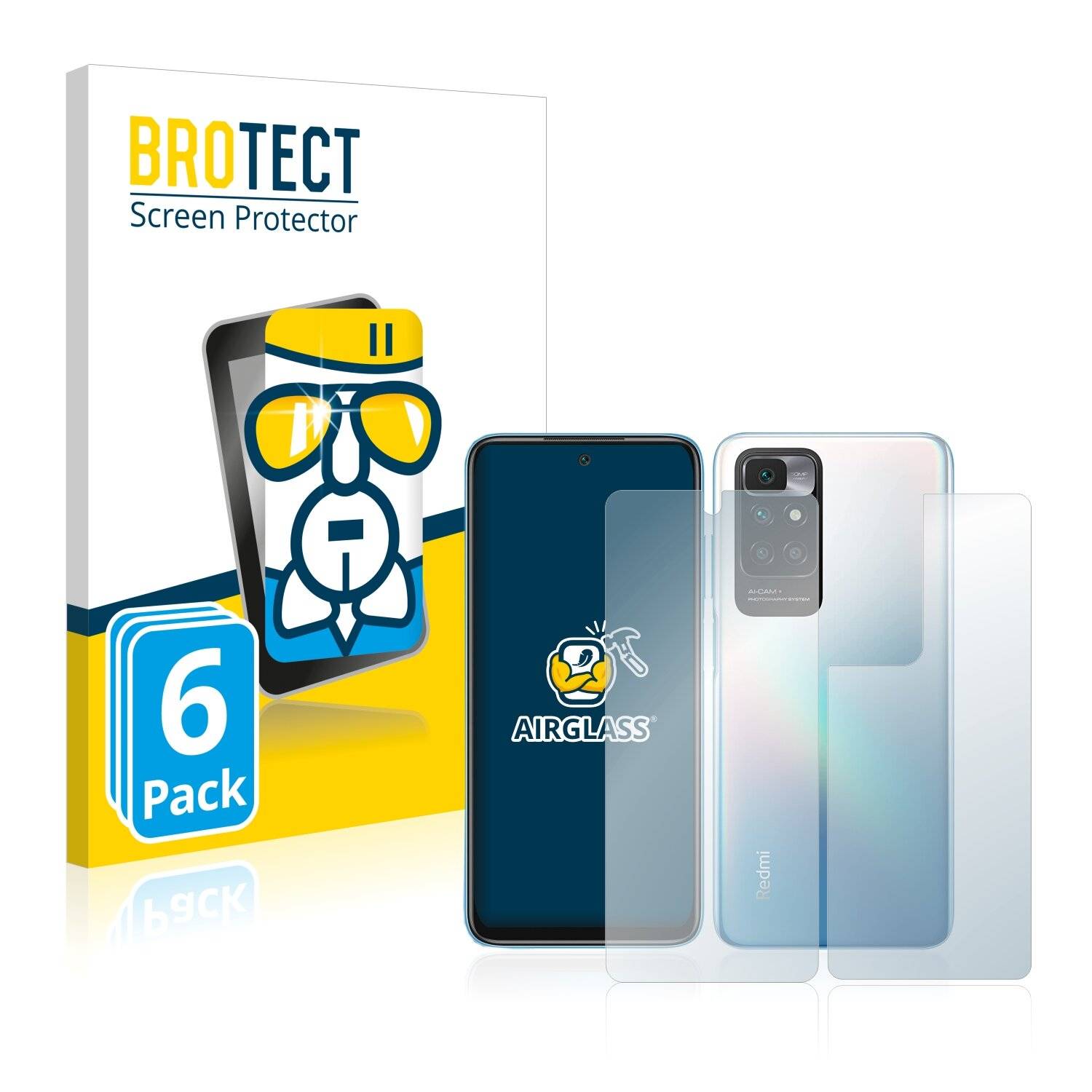 6x BROTECT AirGlass Schutzglas Folie für Xiaomi Redmi 10 Prime (Vorder +