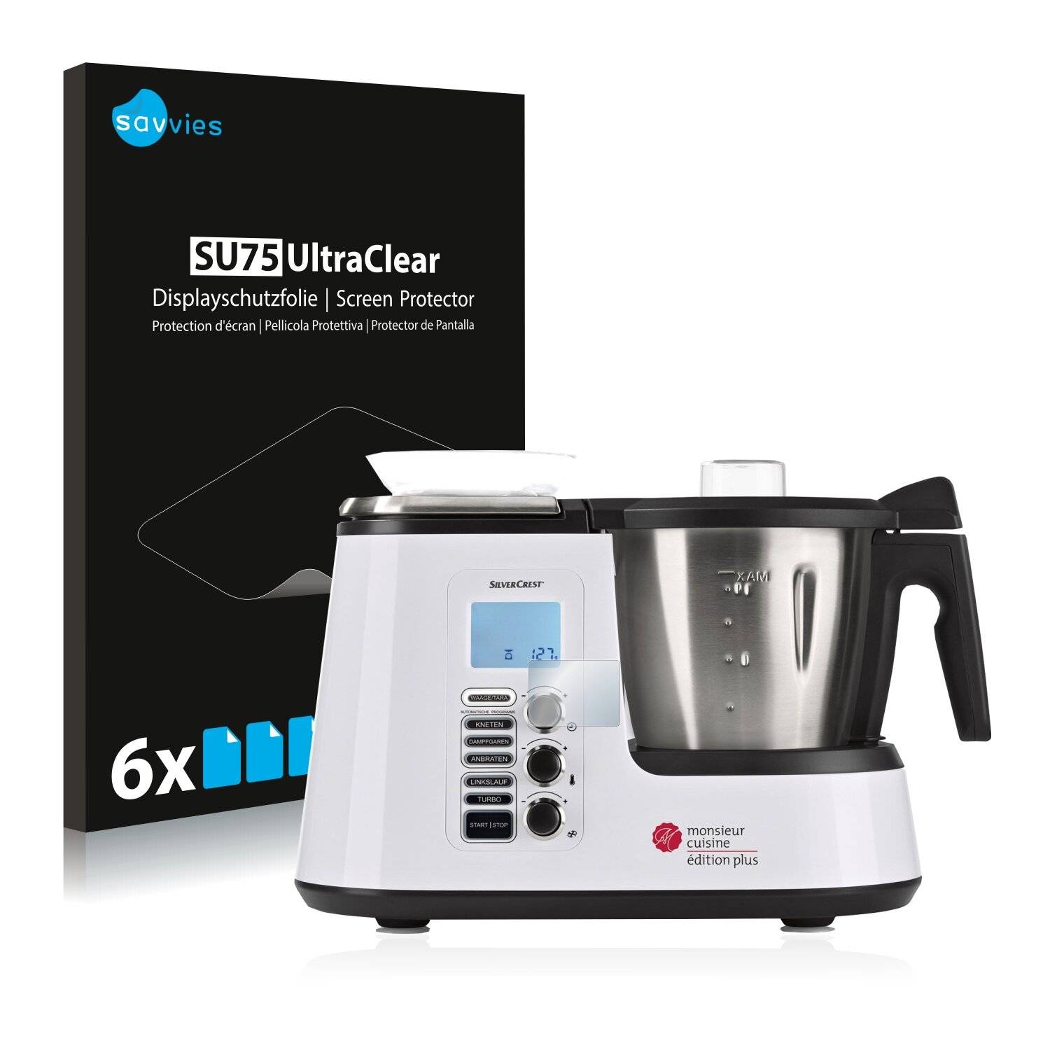 6x Savvies SU75 Displayschutzfolie für SilverCrest Monsieur Cuisine Edition
