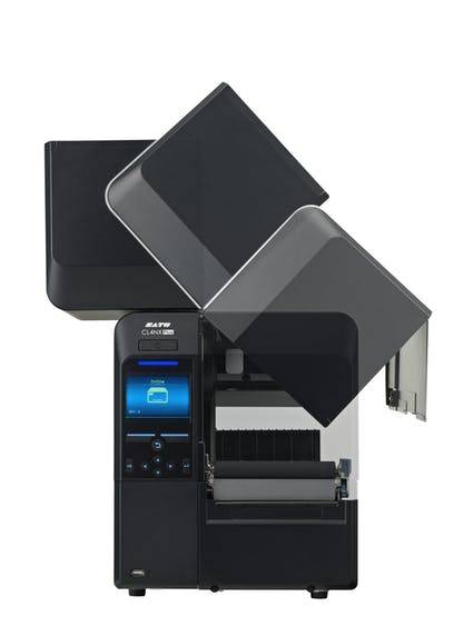 Schwarzer Multifunktionsdrucker/Kopierer mit automatischem Dokumenteneinzug und Bedienfeld an der Vorderseite auf weißem Hintergrund.