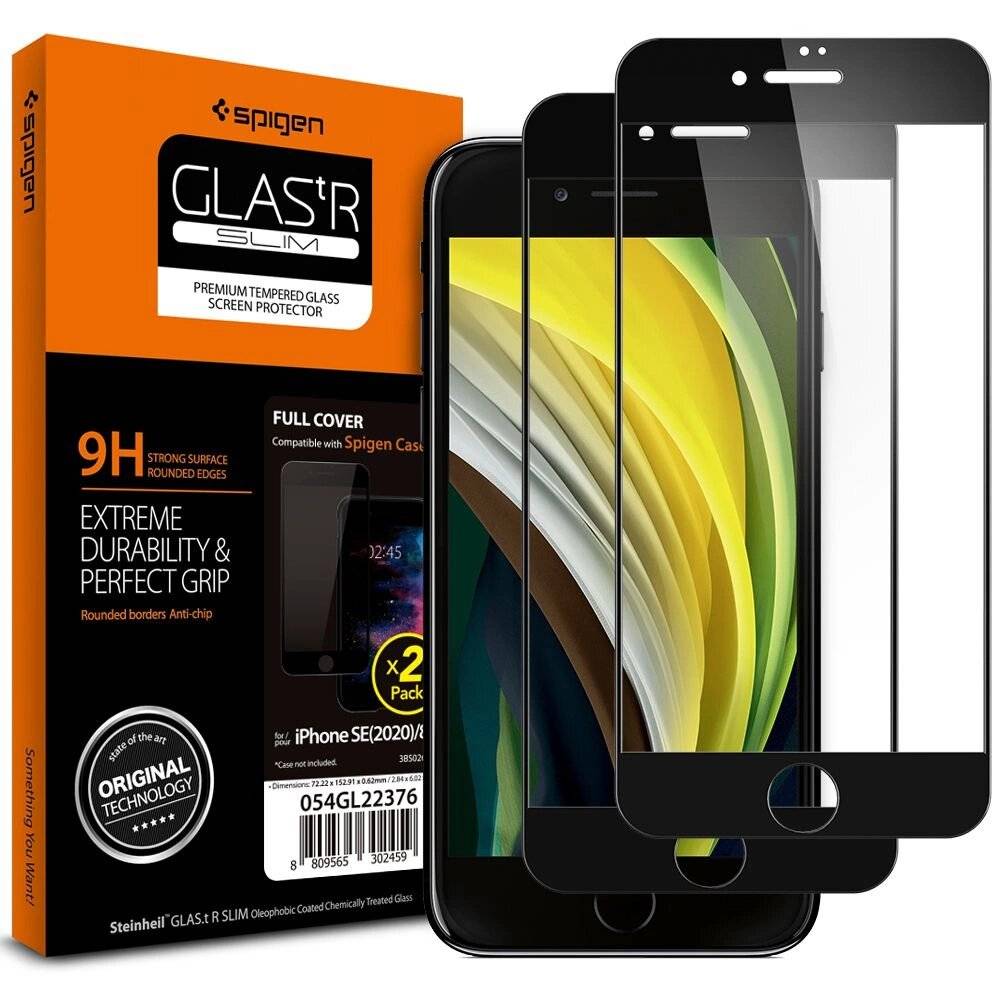 Spigen Glass FC Schutzglas iPhone 7 / 8 SE 2020 2022 - Schwarz 2 Stk.