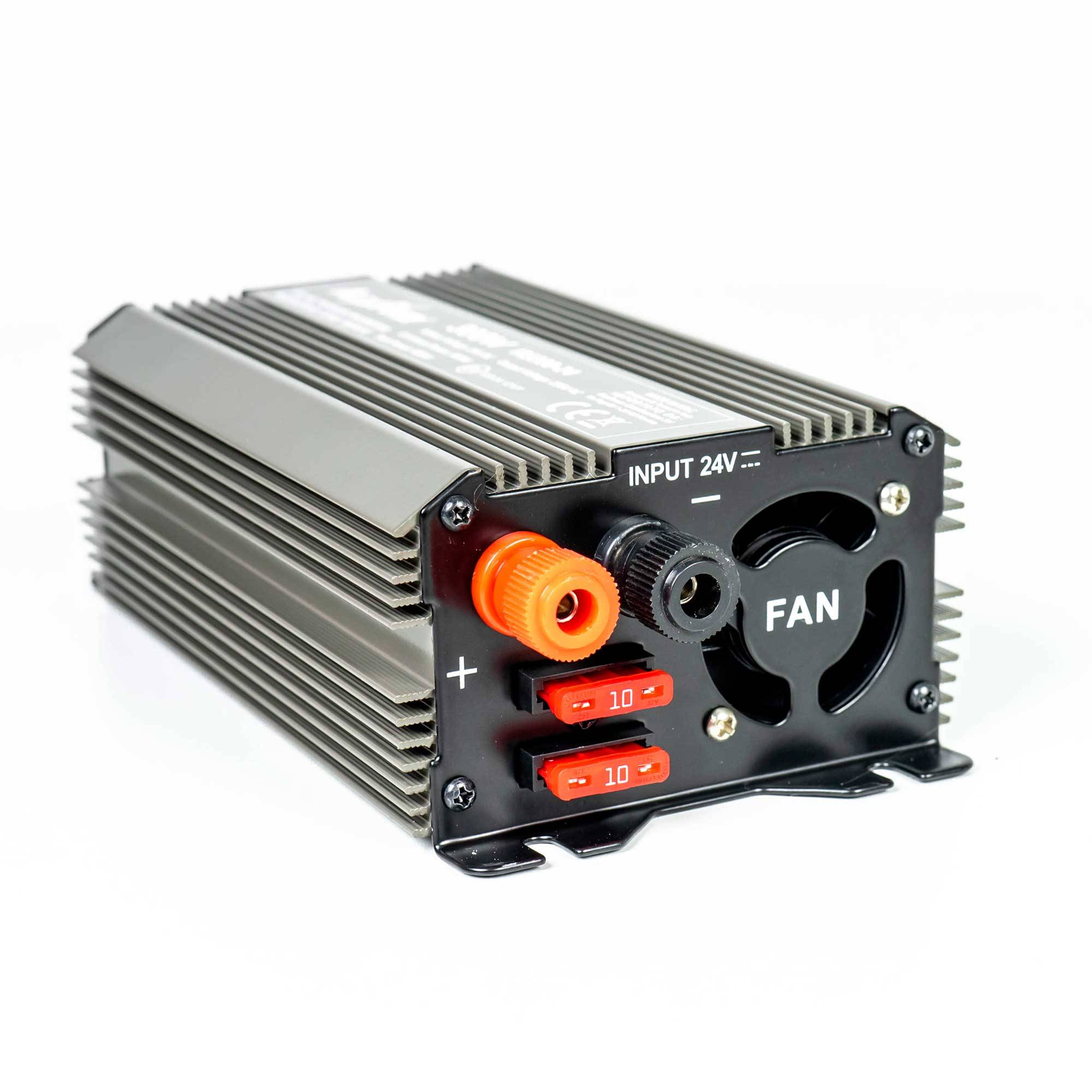 RO: Invertor de tensiune AlcaPower by President 300W alimentare 24V, iesire 230V, unda sinus modificata, mufa USB 5V 500mAh, cu clesti alimentare