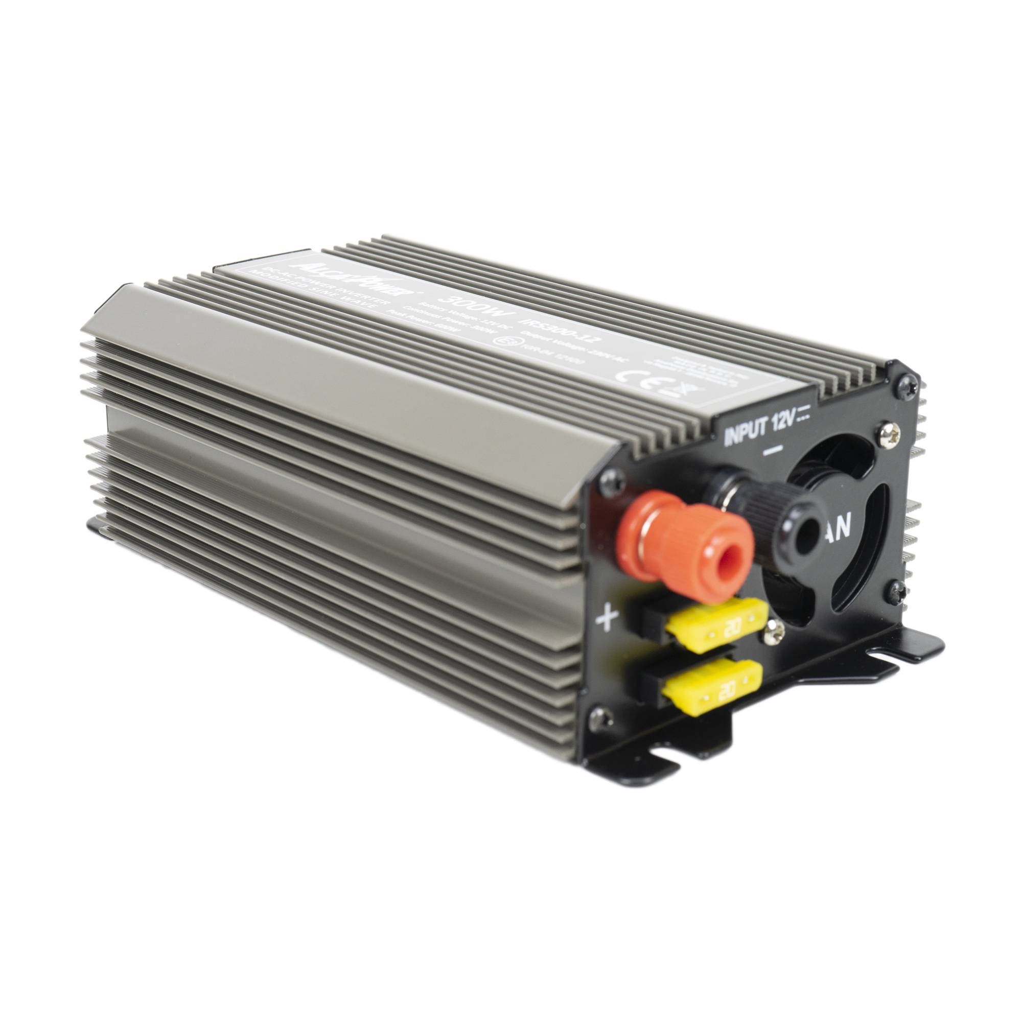 RO: Invertor de tensiune AlcaPower by President 300W alimentare 12V, iesire 230V, unda sinus modificata, mufa USB 5V 500mAh, cu clesti alimentare