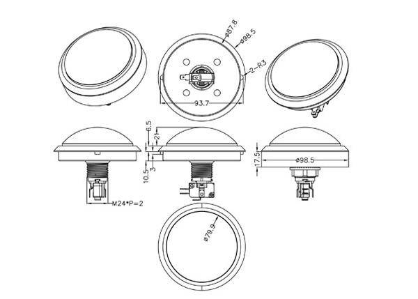 Massive Arcade Button, 100mm, beleuchtet (LED 12V DC) - Farbe: gelb