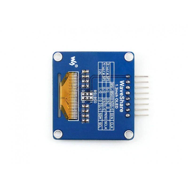 1.3" 128x64 OLED Display Modul, einfarbig (blau), SPI/I2C Interface, horizontale Stiftleiste