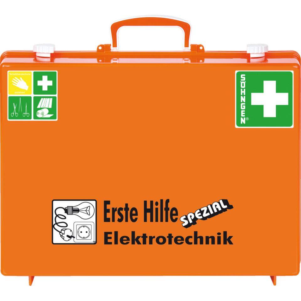SÖHNGEN® Erste-Hilfe-Koffer Elektrotechnik, gemäß DIN 13157, orange, Wandhalterung