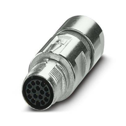 Ein metallischer Rundstecker mit mehreren Buchsenkontakten, der für elektrische Verbindungen verwendet wird.
