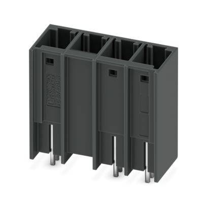Ein Klemmenleisten-Steckverbinder mit drei Anschlüssen in Schwarz mit Metallkontakten für elektrische Verbindungen, entwickelt für einfache Steckverbindungen.