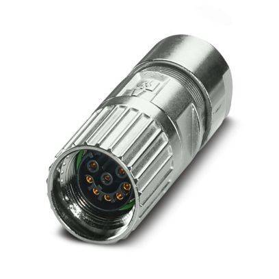 Ein metallischer koaxialer Stecker mit mehreren Kontakten, der für elektrische oder Signalverbindungen in verschiedenen elektronischen Anwendungen verwendet wird.