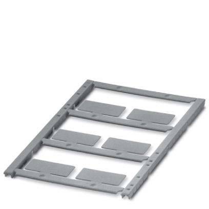 Ein grauer, geschlitzter Metallpanel mit vier parallelen Reihen rechteckiger Schlitze, wahrscheinlich zum Montieren oder Organisieren von elektronischen Komponenten verwendet.
