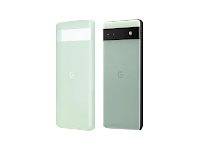 Zwei pastellgrüne Smartphone-Rückseiten nebeneinander, eine mit weißem Oberpanel und eine mit schwarzem Kamerastreifen.