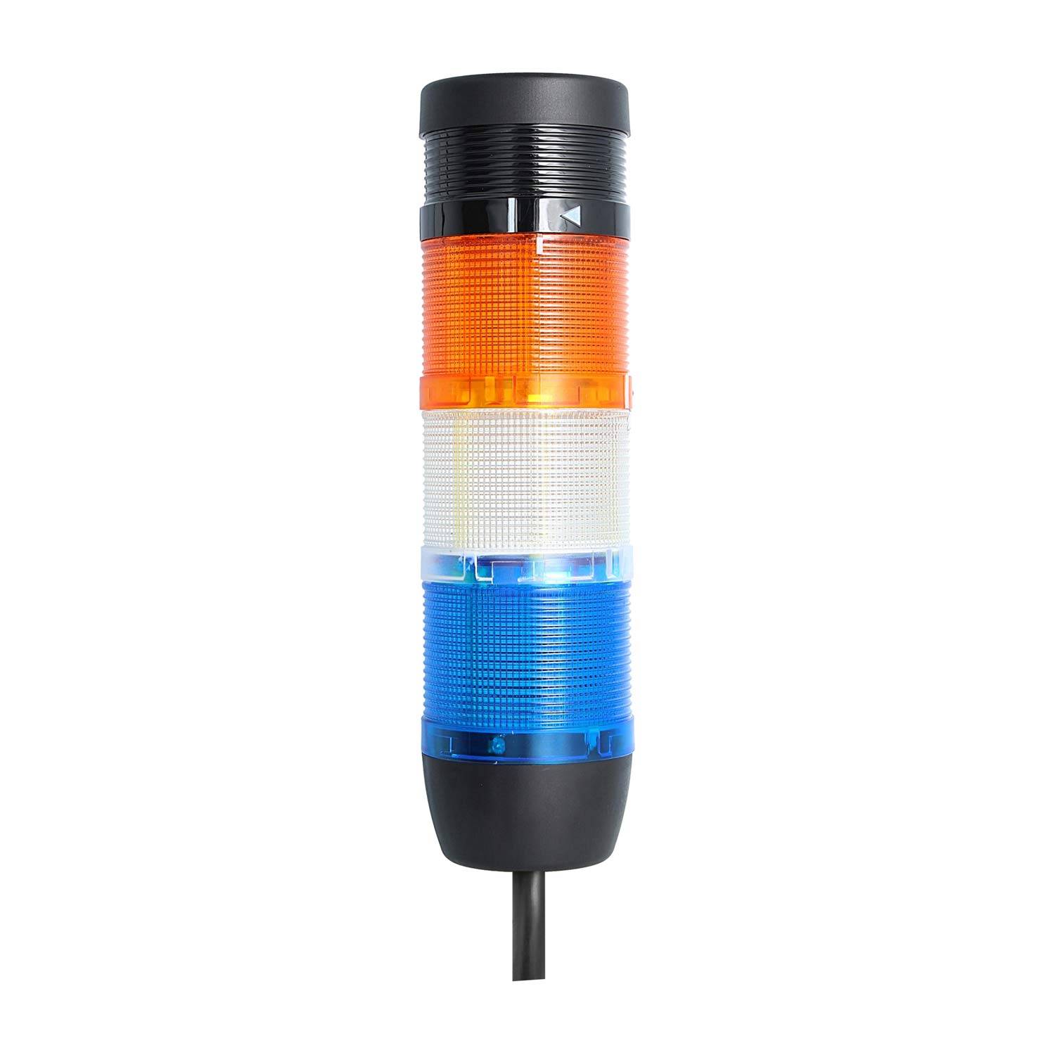 135518 STEX24 Signalsäule blau-weiß-gelb, 70mm, 24V AC/DC, LED-Blinklicht mit Summer, Kabel 10,0 Meter, SS70-B3/24 172