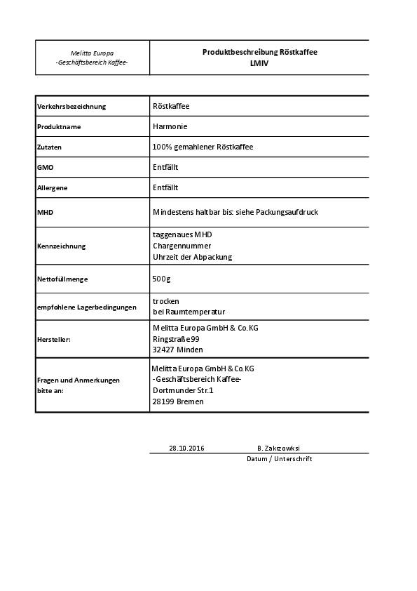 Melitta Kaffee Harmonie 732161 naturmild gemahlen 500g