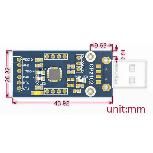 Waveshare CP2102 USB-A zu UART Brücke, USB-zu-Seriell, 12Mbit/s, 300bps-1Mbit/s, 3,3V-5V Waveshare CP2102 USB-A zu UART Brücke, USB-zu-Seriell, 12Mbit/s, 300bps-1Mbit/s, 3,3V-5V