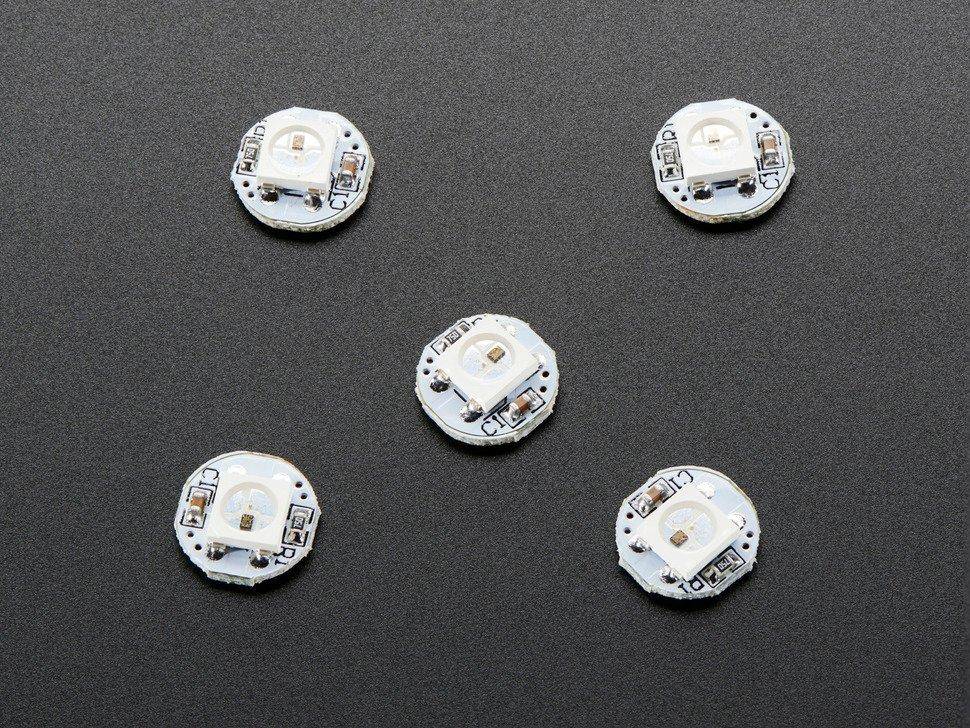 Adafruit NeoPixel Mini Button PCB, 5er Pack, RGB-Pixel mit 24-Bit Farbe und Konstantstromtreiber