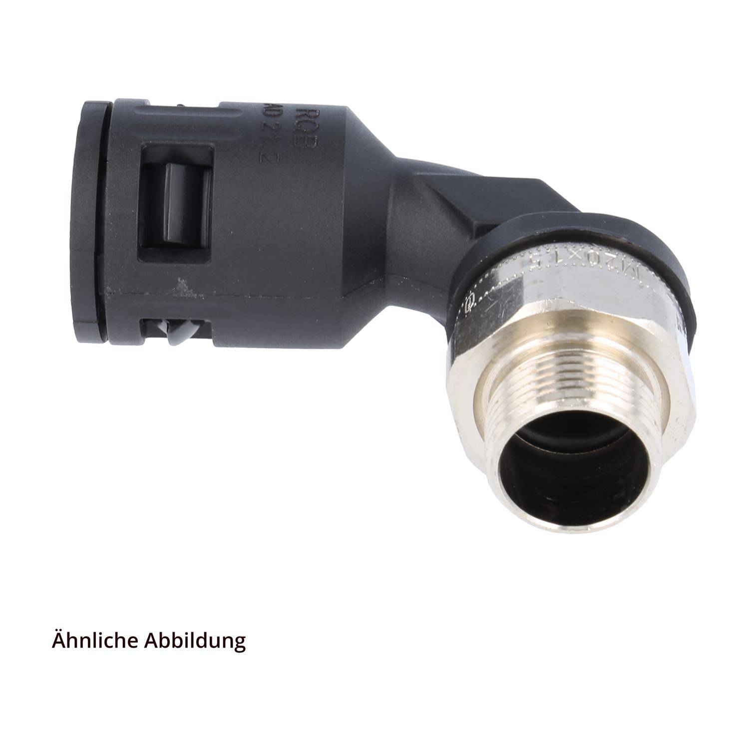 Ein schwarzes und silbernes Metallrohrfitting mit einem rechtwinkligen Bogen, gekennzeichnet als „Ähnliche Abbildung