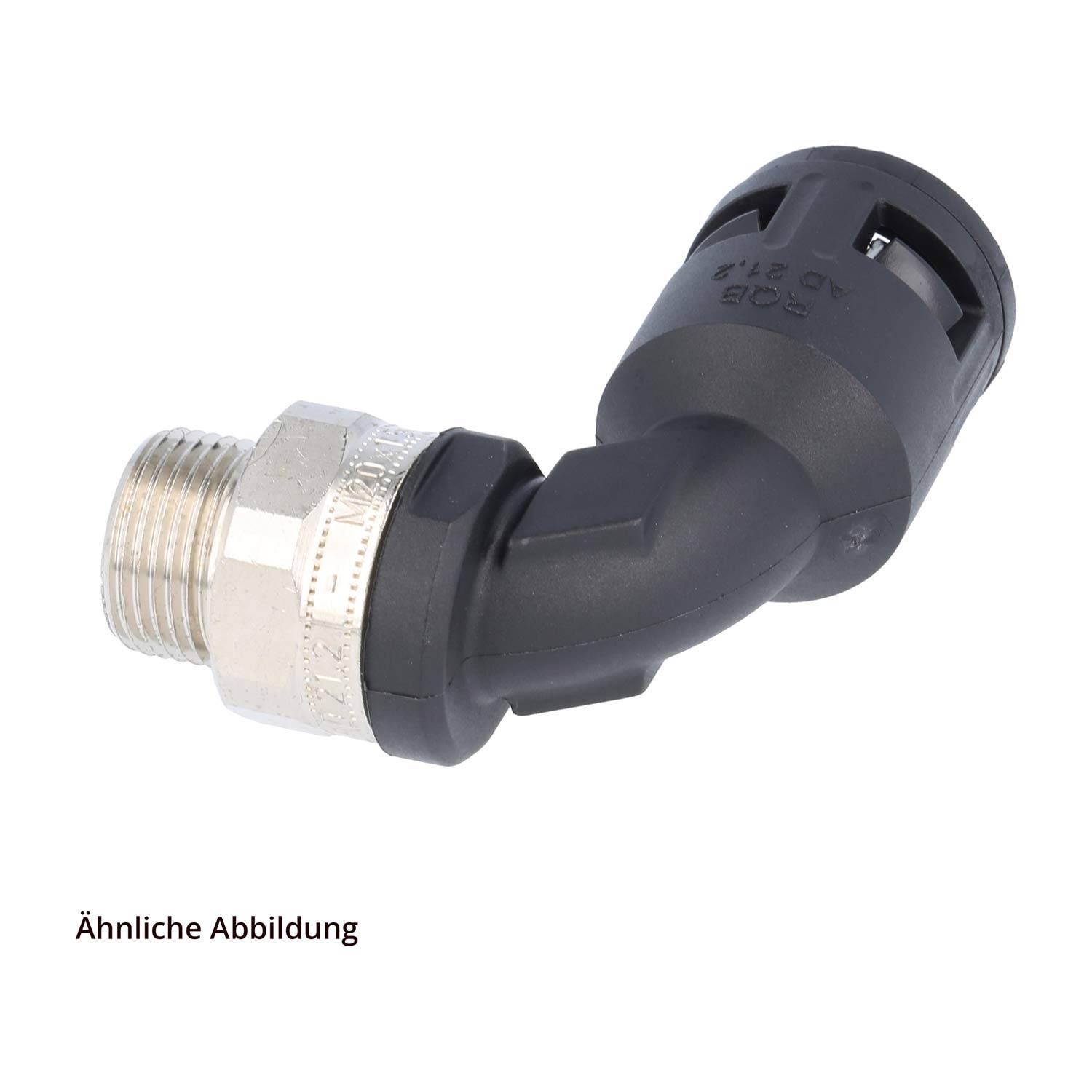 FLEXA RQBK90DR-M Schnellverschraubung 90 Grad Bogen Gewinde M20x1,5 für Schlauch-Außendurchmesser 21,2mm hochdichtend