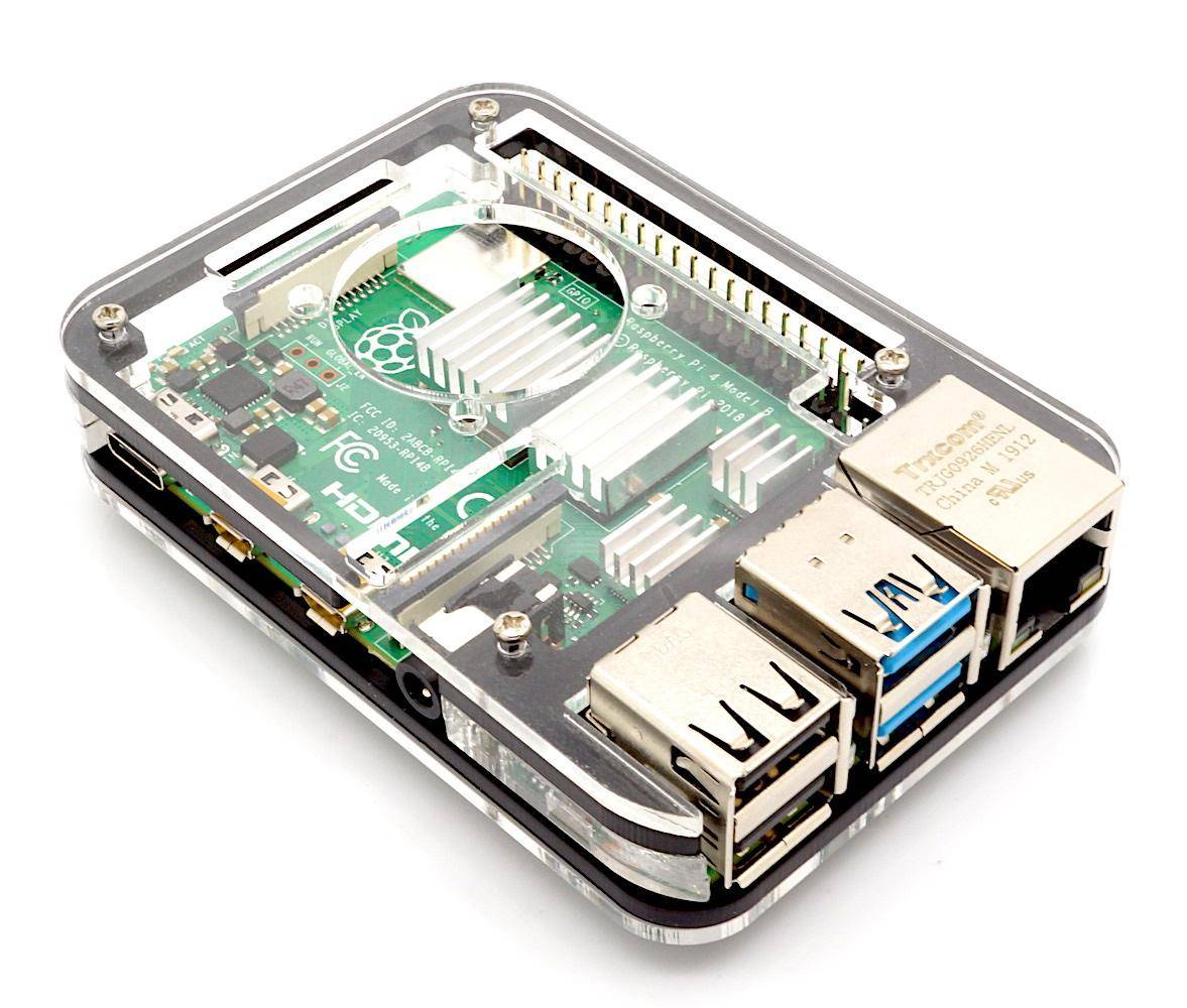 Slim Acryl Gehäuse für Raspberry Pi 4, stackable, transparent/schwarz
