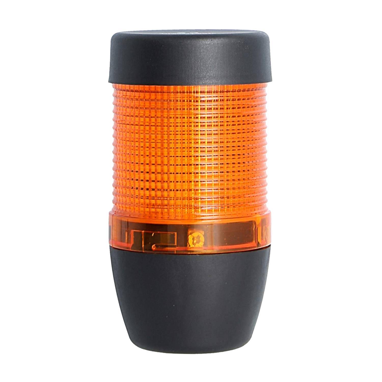 Eine orange Zylinder-Warnblinkleuchte mit schwarzem Ober- und Unterteil.