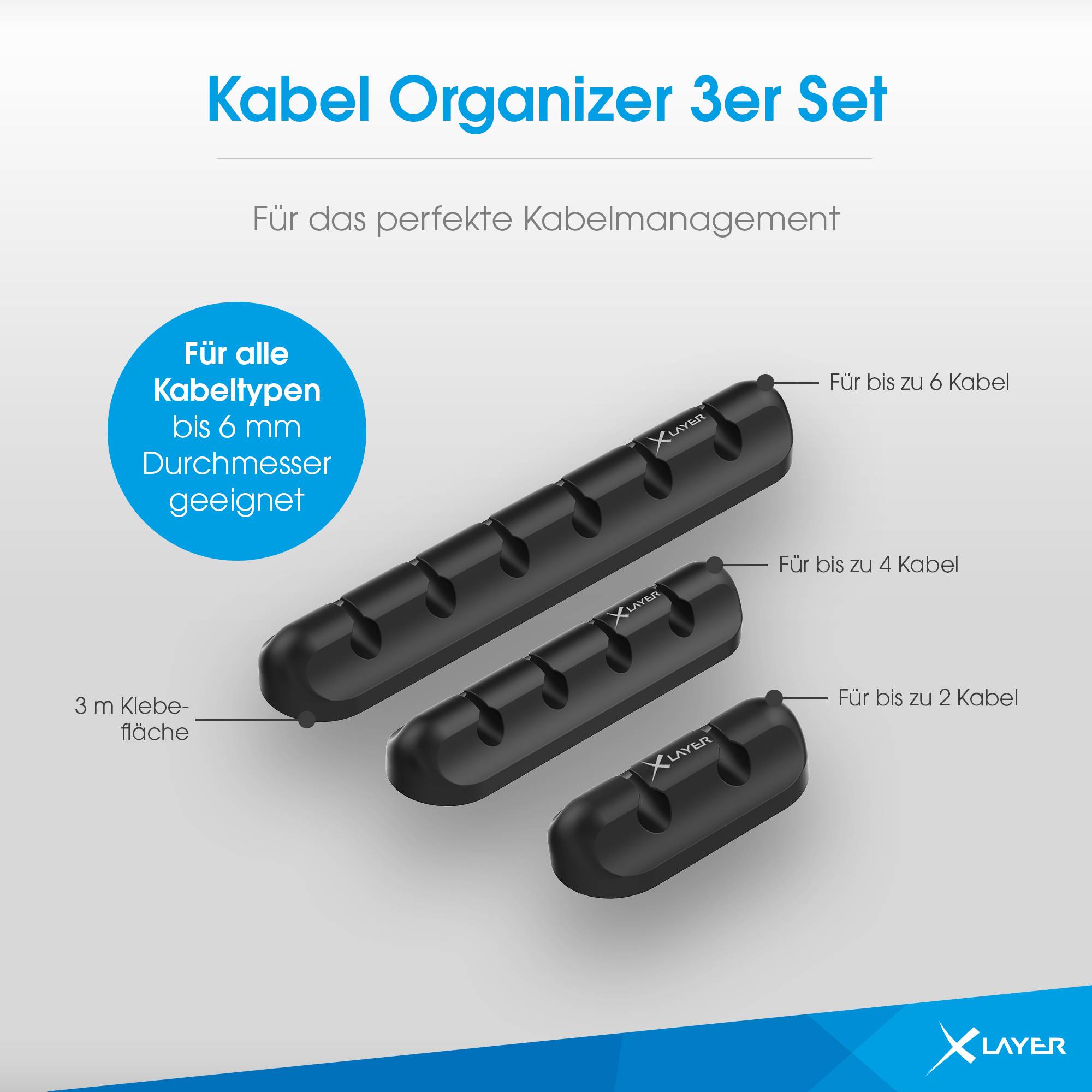 Xlayer Kabel Organizer 3er Set schwarz