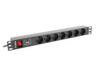 Lanberg PDU-07F-0200-BK, 1U, Horizontal, Schwarz, 7 AC-Ausgänge, Typ F, Aktivität