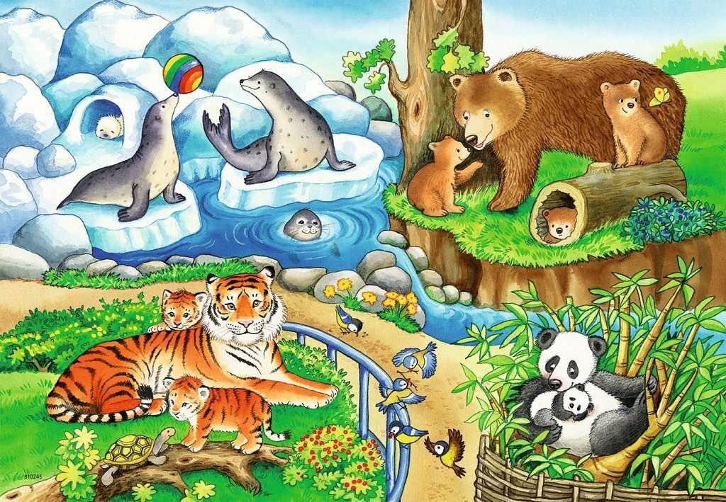 RAVENSBURGER Puzzle Tiere im Zoo 2x12 Teile