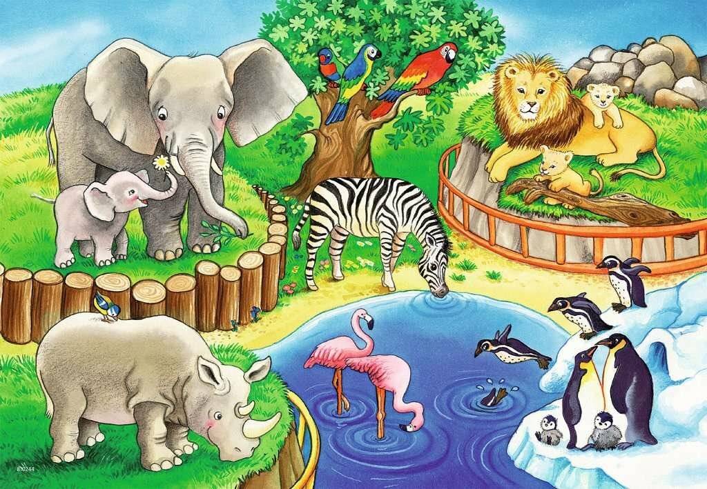 RAVENSBURGER Puzzle Tiere im Zoo 2x12 Teile