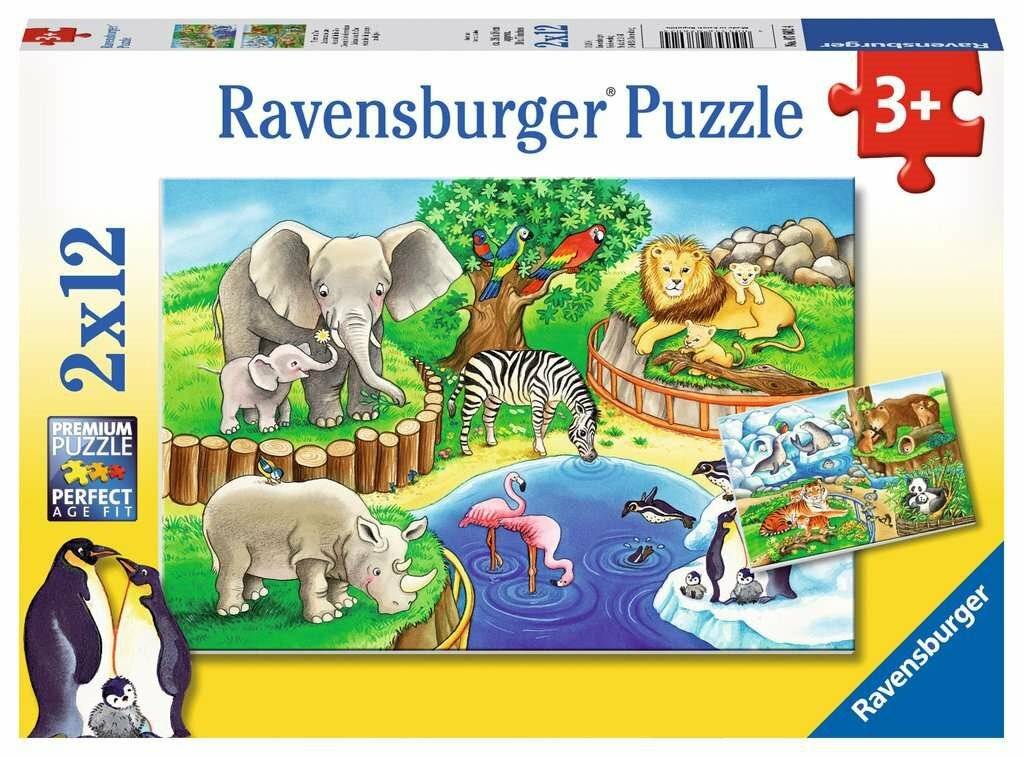 RAVENSBURGER Puzzle Tiere im Zoo 2x12 Teile