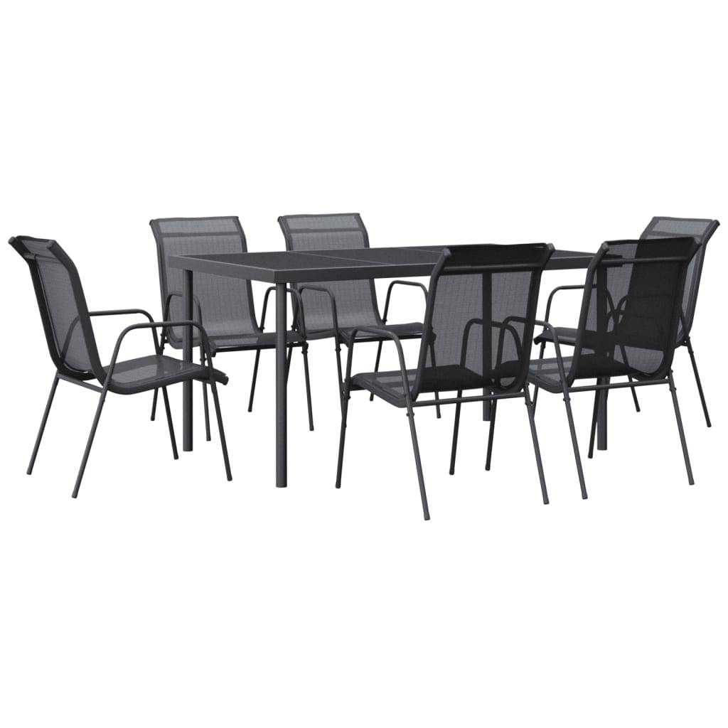 vidaXL 7-tlg. Garten-Essgruppe Schwarz Stahl und Textilene
