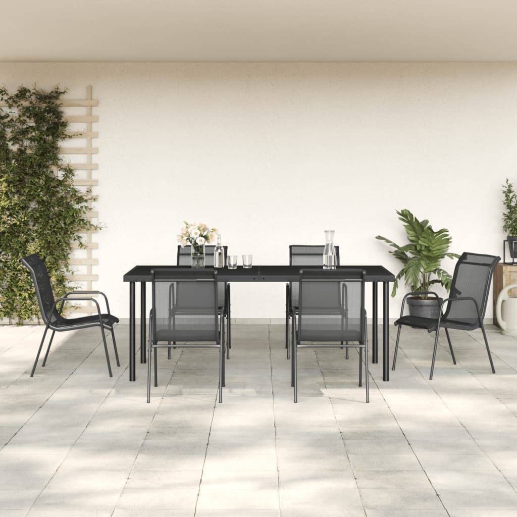 vidaXL 7-tlg. Garten-Essgruppe Schwarz Stahl und Textilene