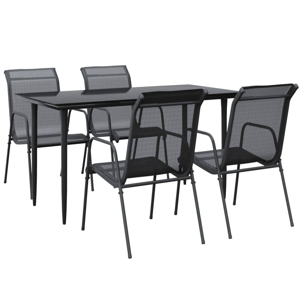 vidaXL 5-tlg. Garten-Essgruppe Schwarz Stahl und Textilene