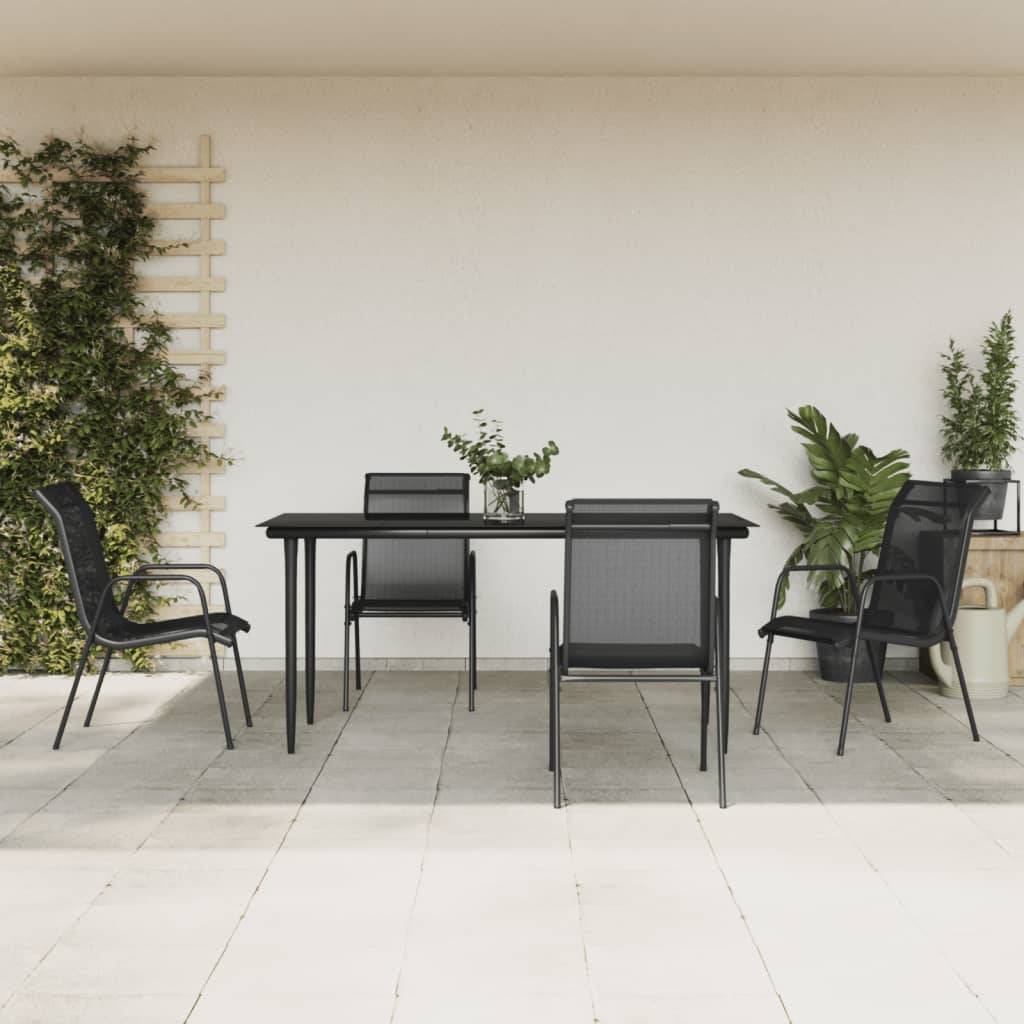 vidaXL 5-tlg. Garten-Essgruppe Schwarz Stahl und Textilene
