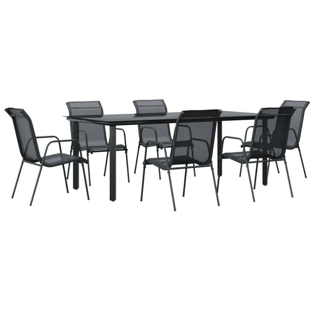 vidaXL 7-tlg. Garten-Essgruppe Schwarz Stahl und Textilene